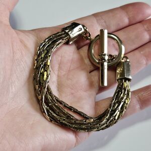 Vintage Ellen Tracy Gold Tone Layered Chain Chunky Toggle Bracelet 7.5"